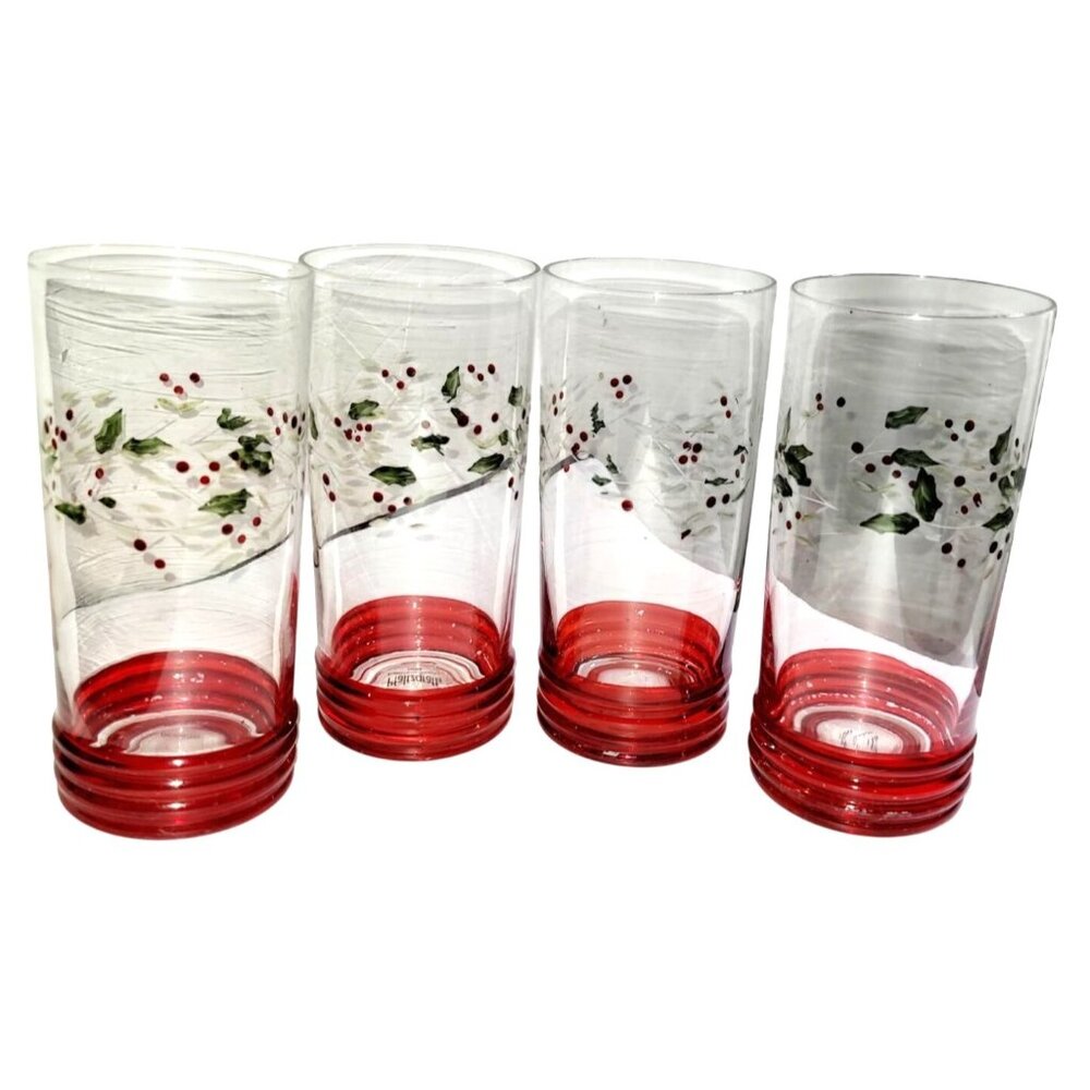 Winterberry Pfaltzgraff Hand-Painted Glass Tumblers Set Of 4 20 Oz. Drinkware